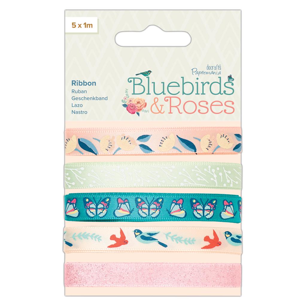 Papermania Bluebirds & Roses Printed Ribbon 1m (5pk)