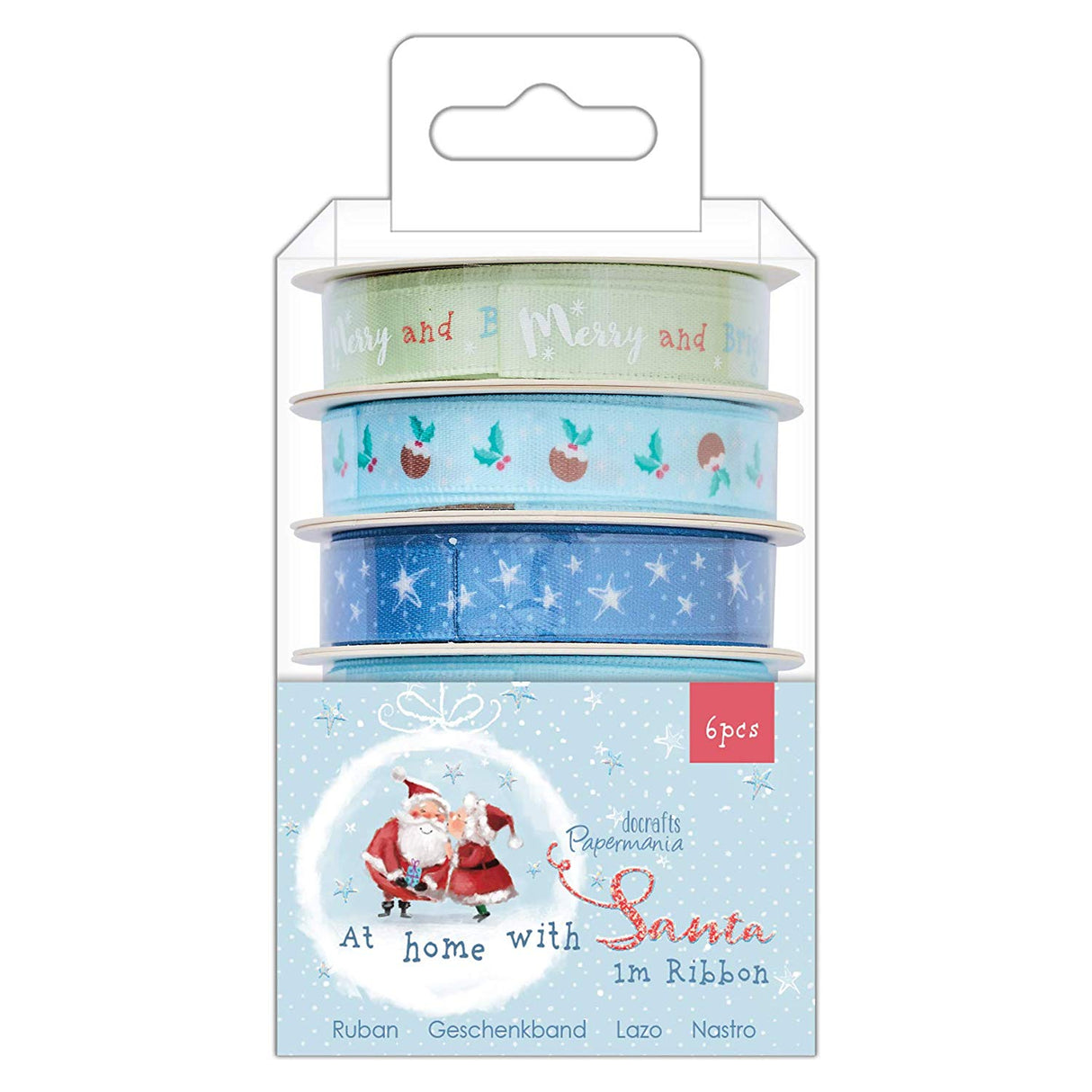 Papermania Ribbon - At Home with Santa 1m (6pk)