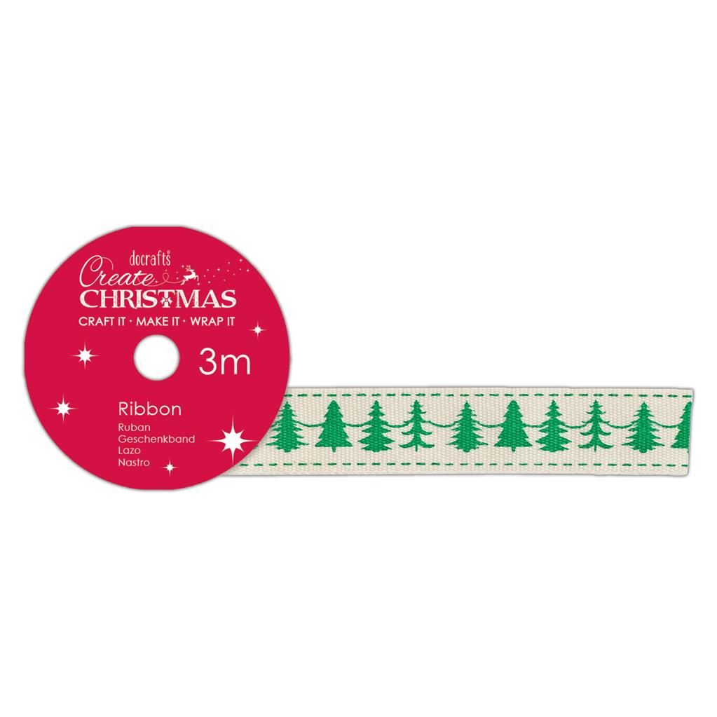 Create Christmas Cotton Ribbon - Christmas Trees 3m