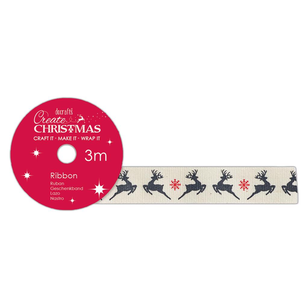 Create Christmas Cotton Ribbon - Reindeer 3m