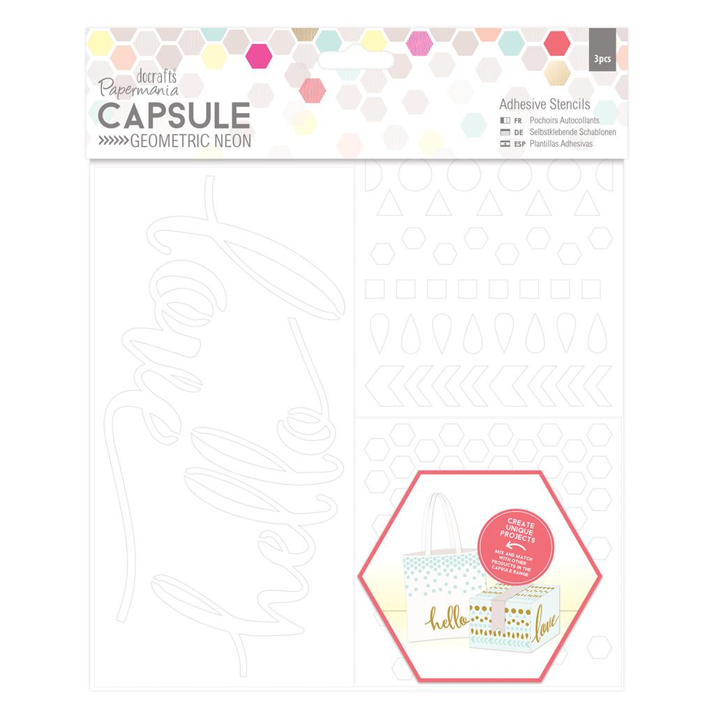 Papermania Capsule Geometric Neon Adhesive Stencils (3pcs)