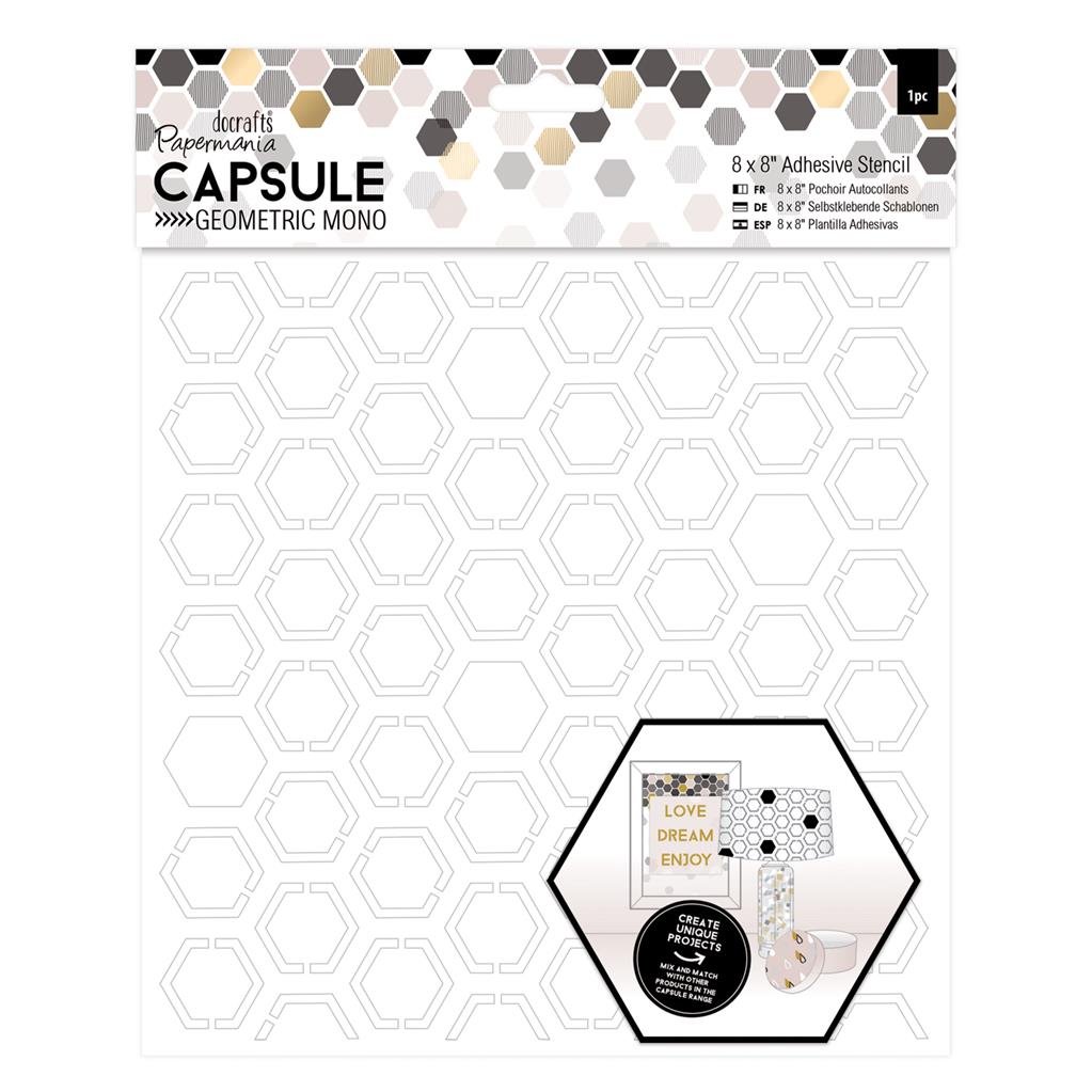 Papermania 8" x 8" Adhesive Hexagons Stencil - Capsule Geometric Mono