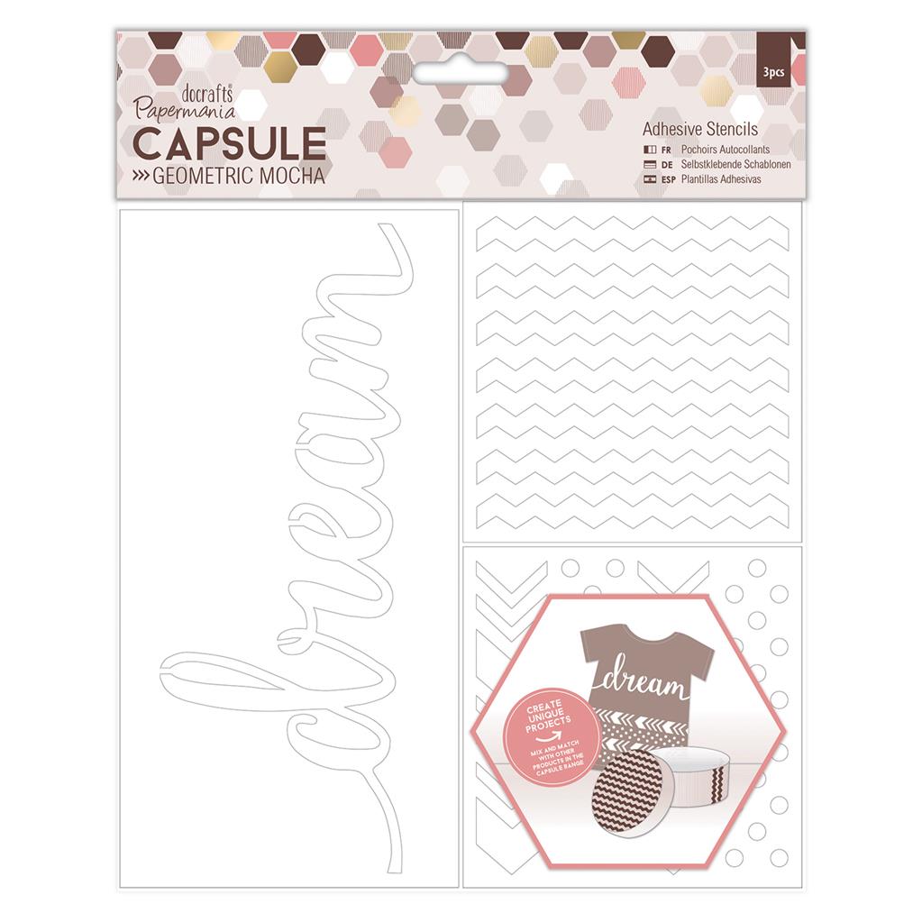 Papermania Capsule Geometric Mocha Adhesive Stencils (3pcs)