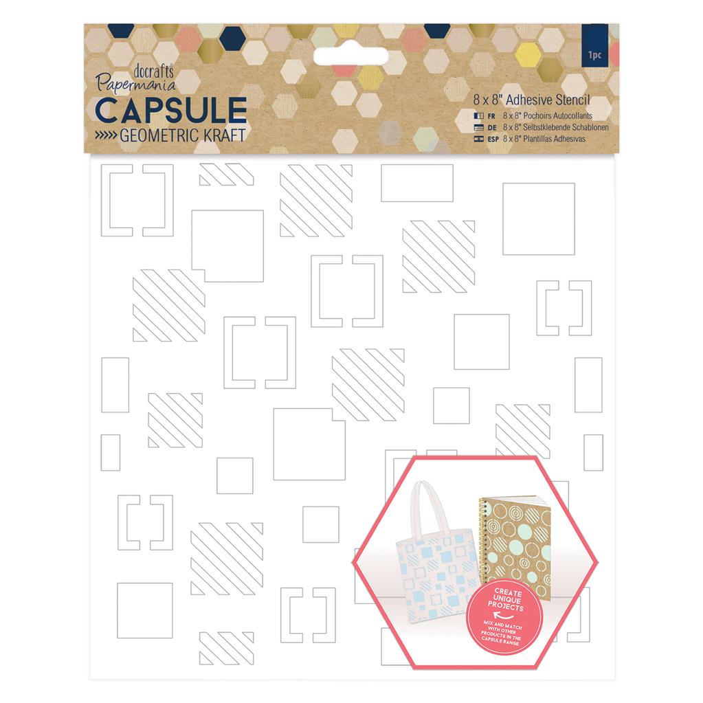 Papermania 8" x 8" Adhesive Squares Stencil- Capsule Geometric Kraft