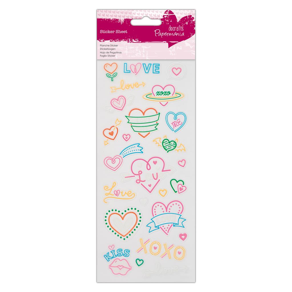 Papermania Neon Glitter Stickers - Love