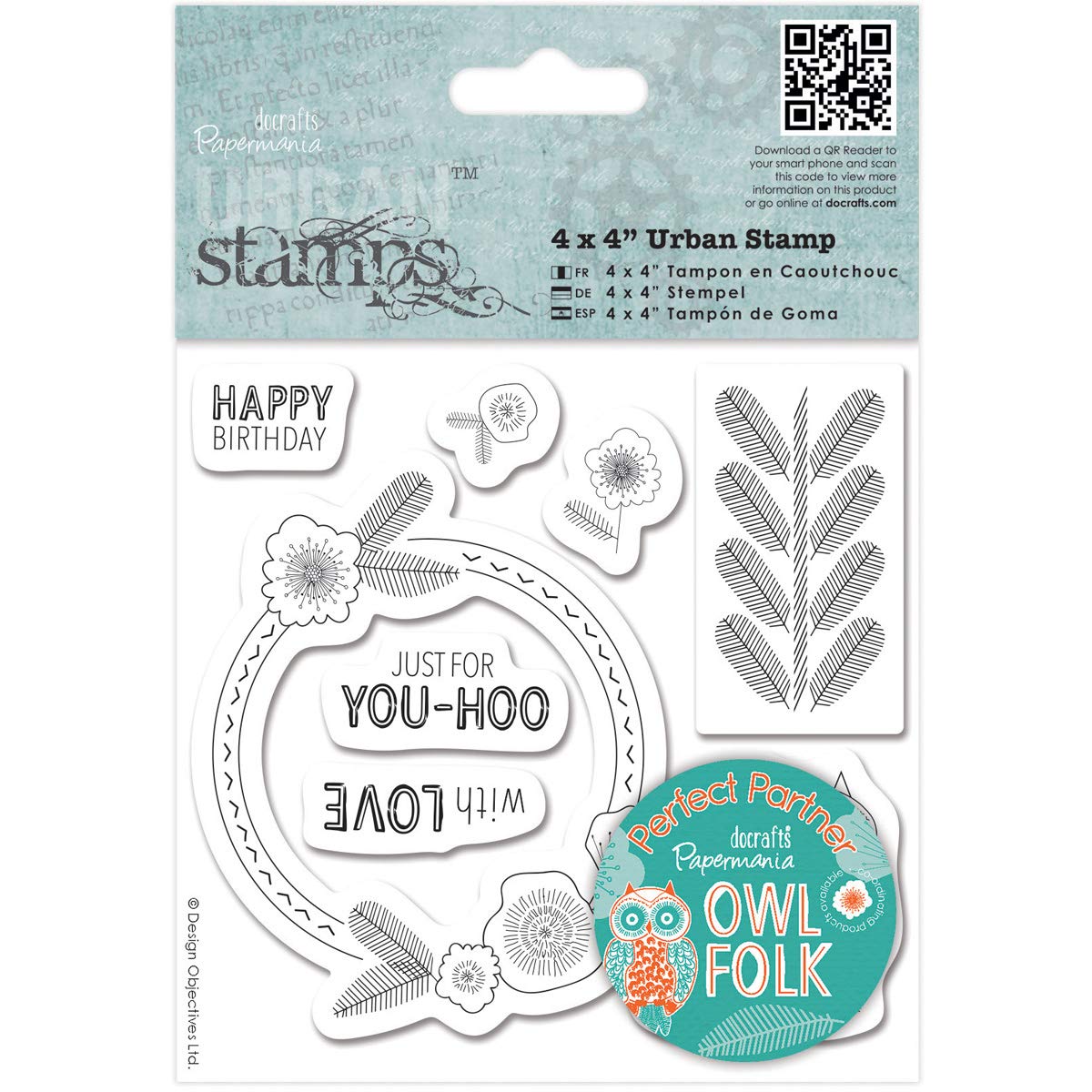 Papermania 4" x 4" Urban Stamp - Owl Folk - Sentiments