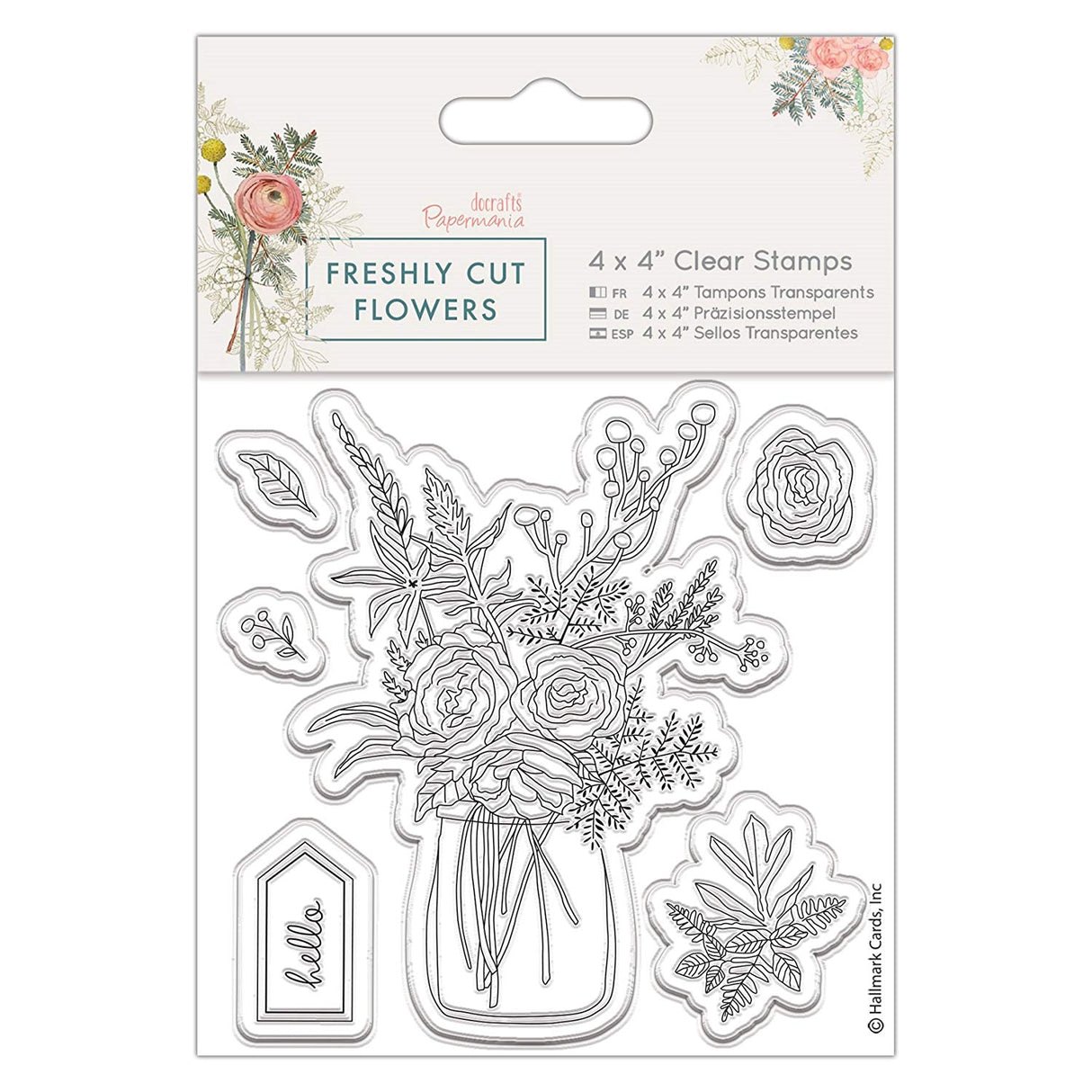 Papermania 4" x 4" Clear Stamp - Freshly Cut Flowers - Flower Vase