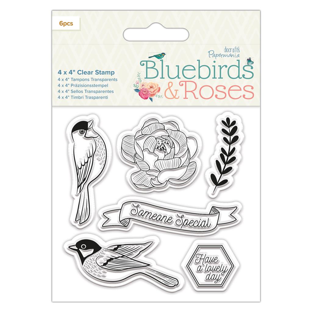 Papermania Bluebirds & Roses 4" x 4" Clear Stamp - Birds