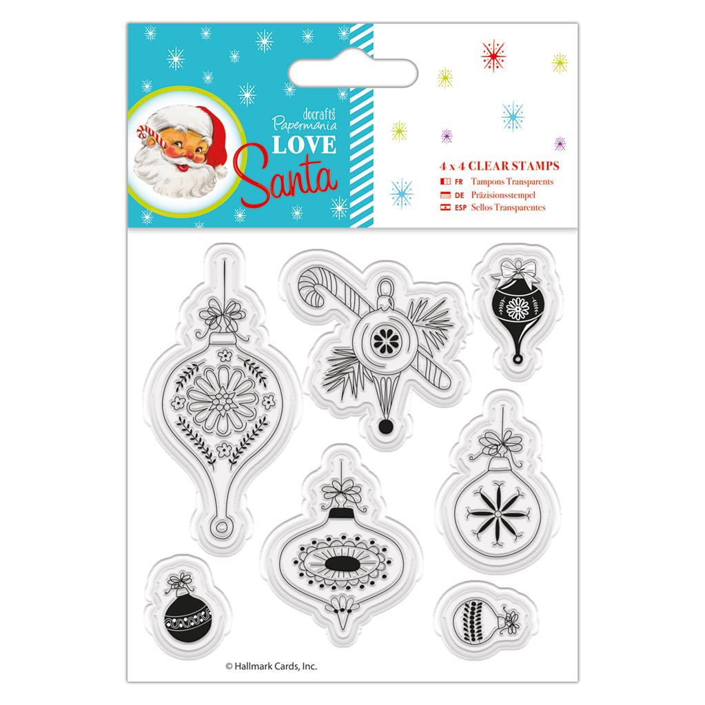 Papermania 4" x 4" Clear Stamp - Love Santa - Baubles