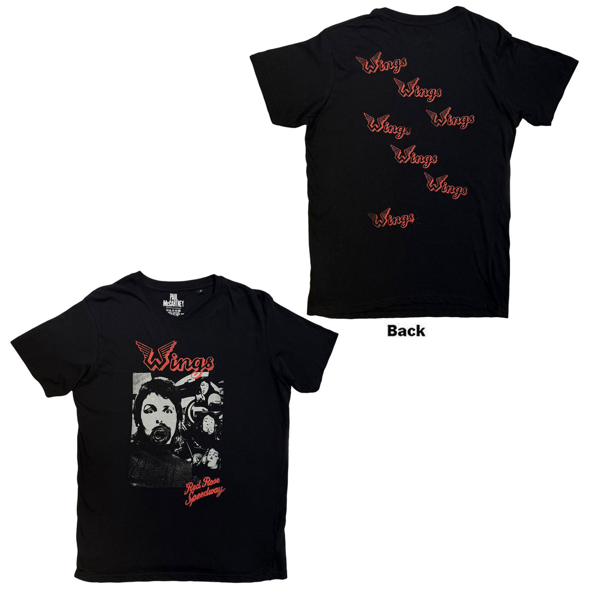 Paul McCartney Unisex T-Shirt Wings Collage (Back Print) Black (XXL)