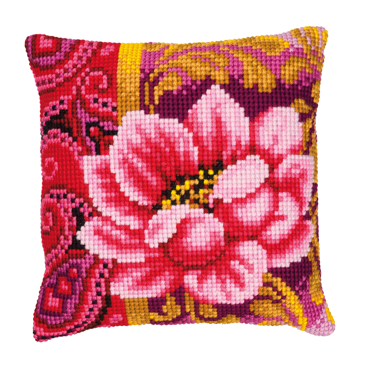 Vervaco Cross Stitch Kit 40cm Cushion Cover - Pink Flower