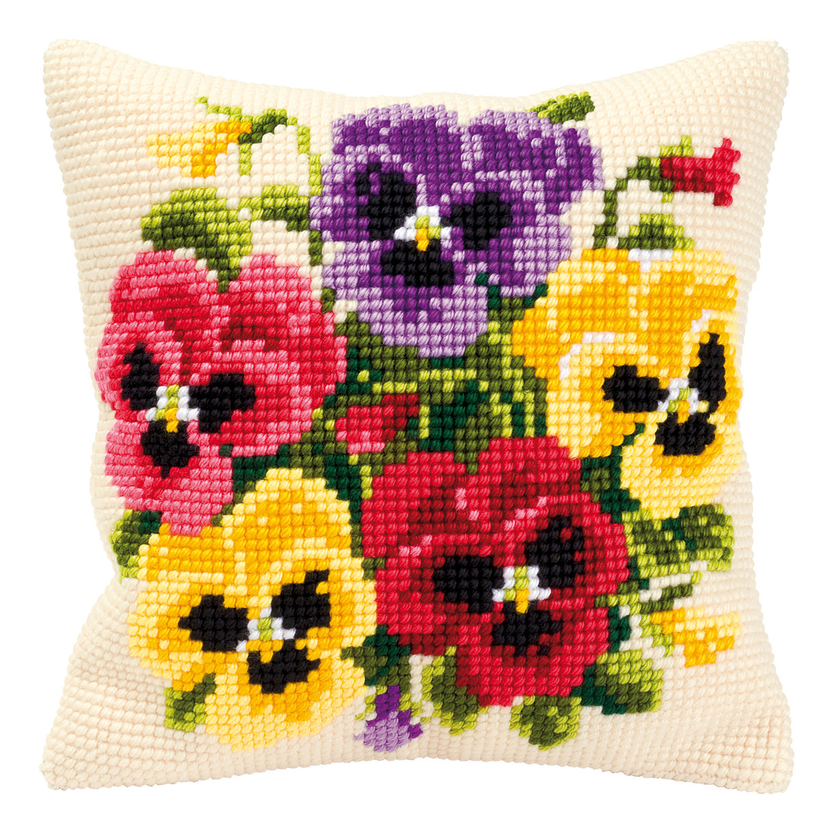 Vervaco Cross Stitch Kit 40cm Cushion Cover - Pansy Posy