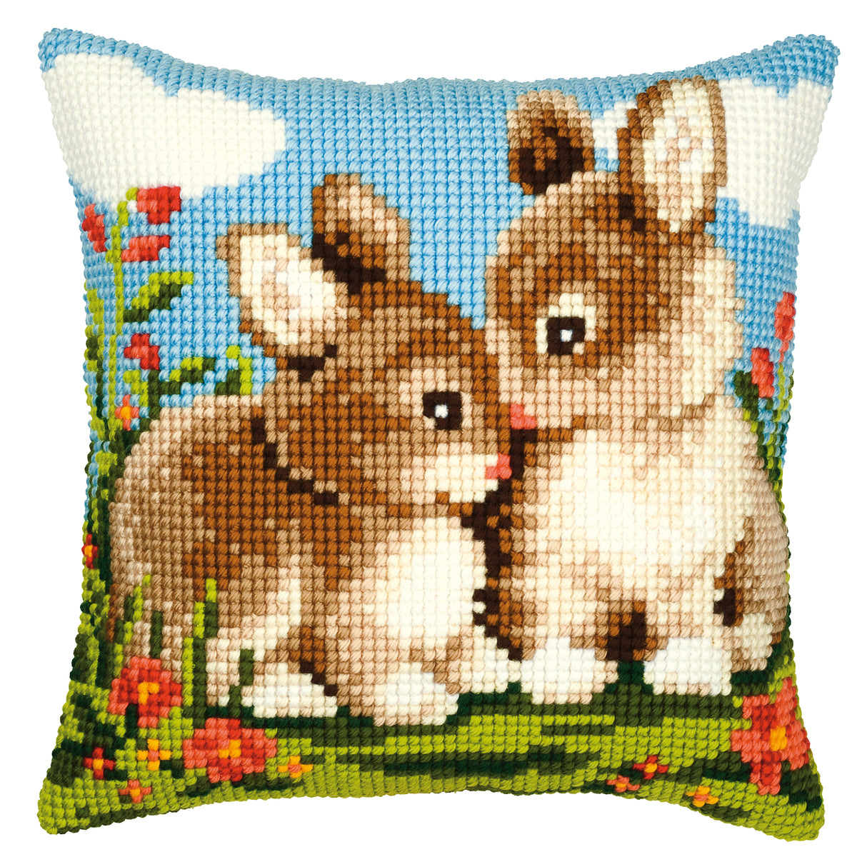 Vervaco Cross Stitch Kit 40cm Cushion Cover - Rabbits 1