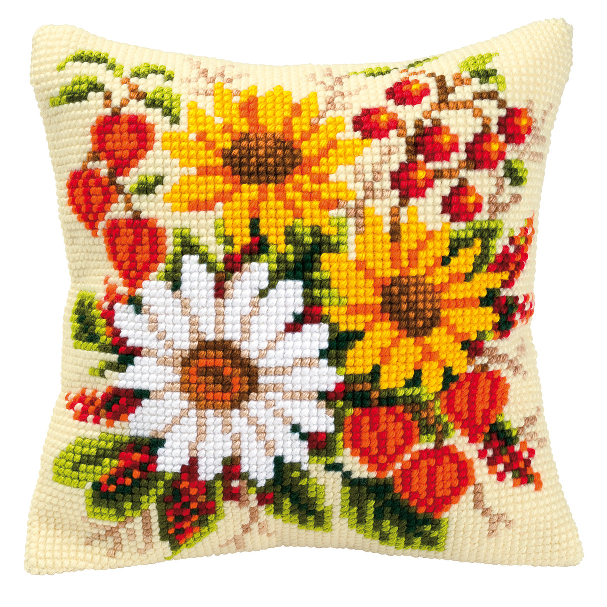 Vervaco Cross Stitch Kit 40cm Cushion Cover - Mixed Flowers 2