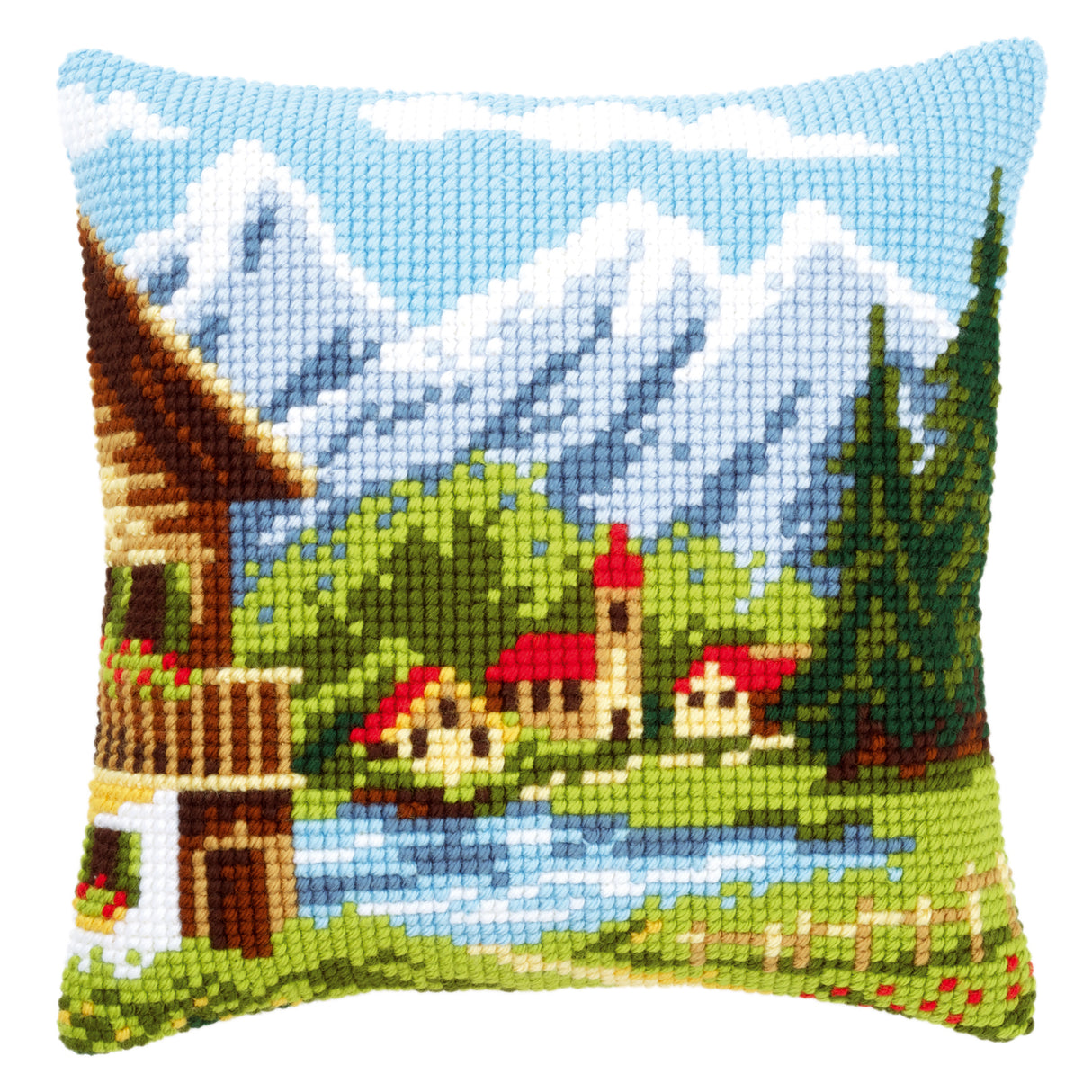 Vervaco Cross Stitch Kit 40cm Cushion Cover - Alpine Village 1