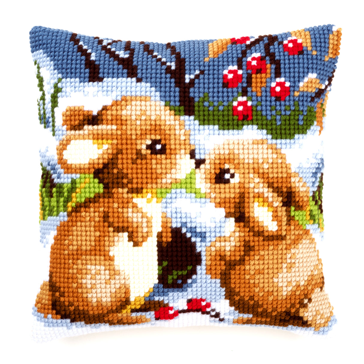 Vervaco Cross Stitch Kit 40cm Cushion Cover - Snow Rabbits