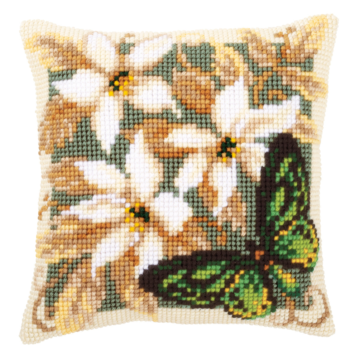 Vervaco Cross Stitch Kit 40cm Cushion Cover - Green Butterfly 1