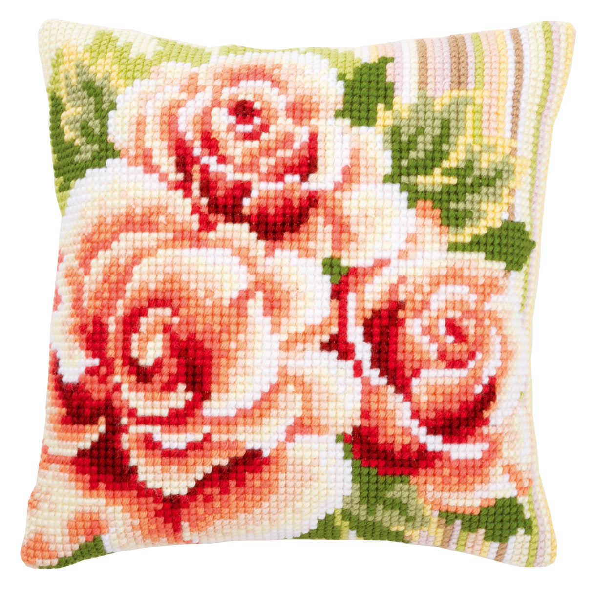 Vervaco Cross Stitch Kit 40cm Cushion Cover - Pink Roses 1