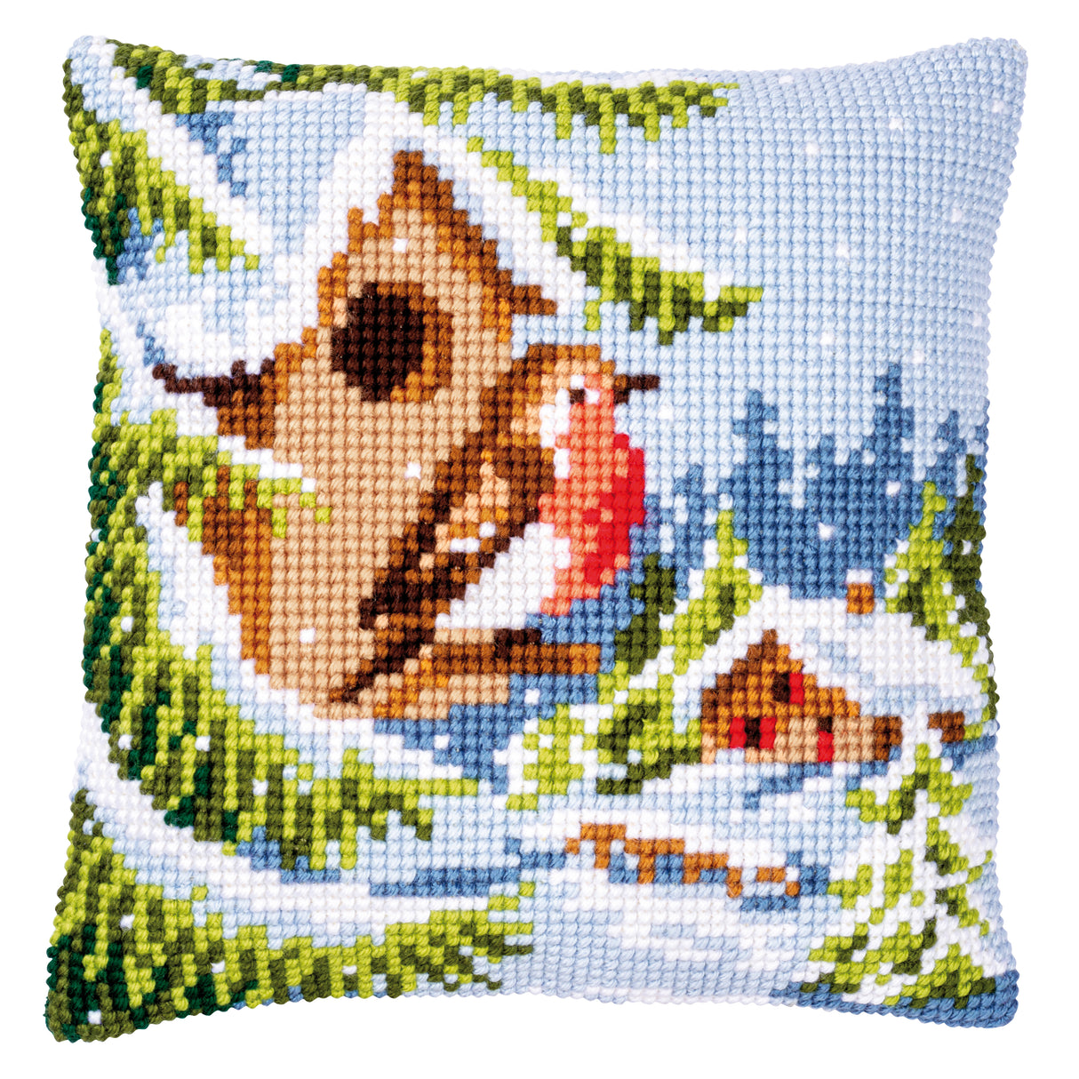 Vervaco Cross Stitch Kit 40cm Cushion Cover - Robin in Winter