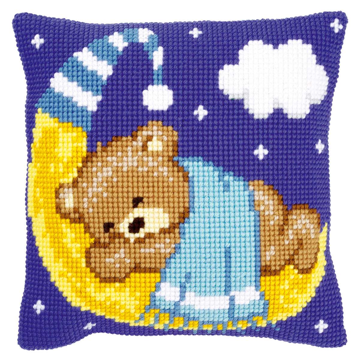 Vervaco Cross Stitch Kit 40cm Cushion Cover - Teddy on the Moon: Blue