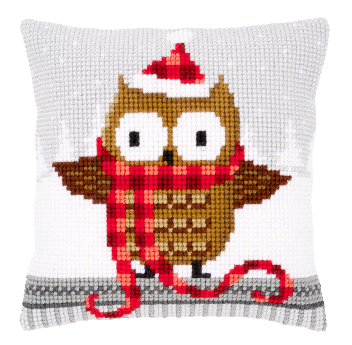 Vervaco Cross Stitch Kit 40cm Cushion Cover - Owl in Santa Hat