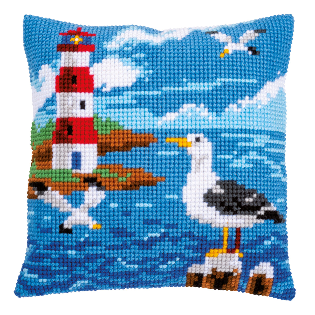 Vervaco Cross Stitch Kit 40cm Cushion Cover - Lighthouse and Seagulls