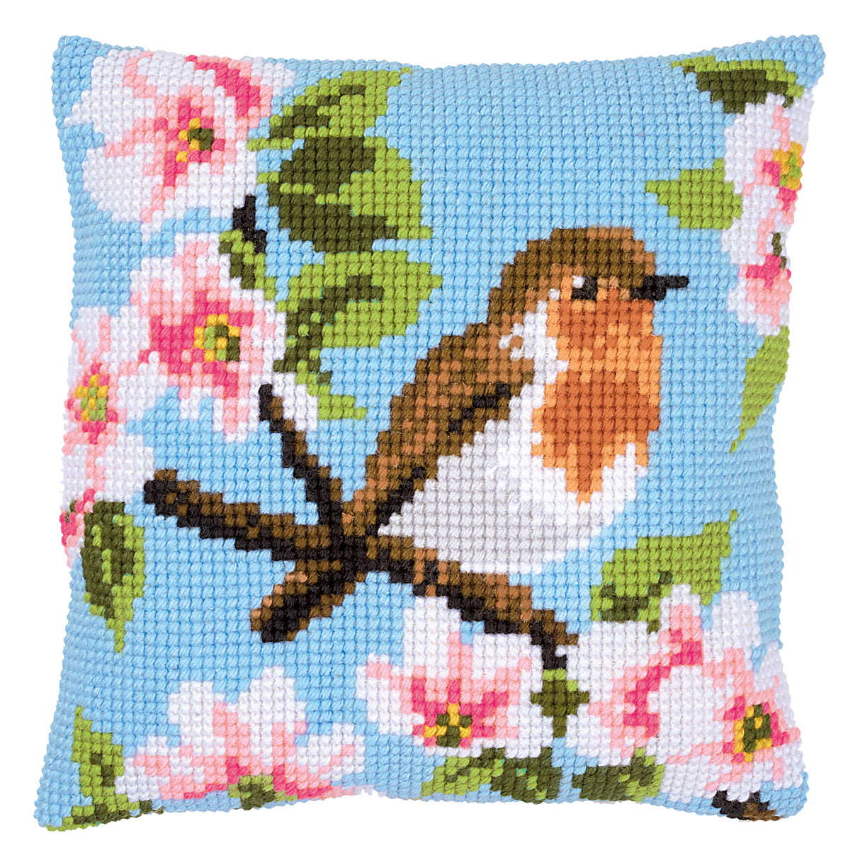 Vervaco Cross Stitch Kit 40cm Cushion Cover - Robin & Blossoms