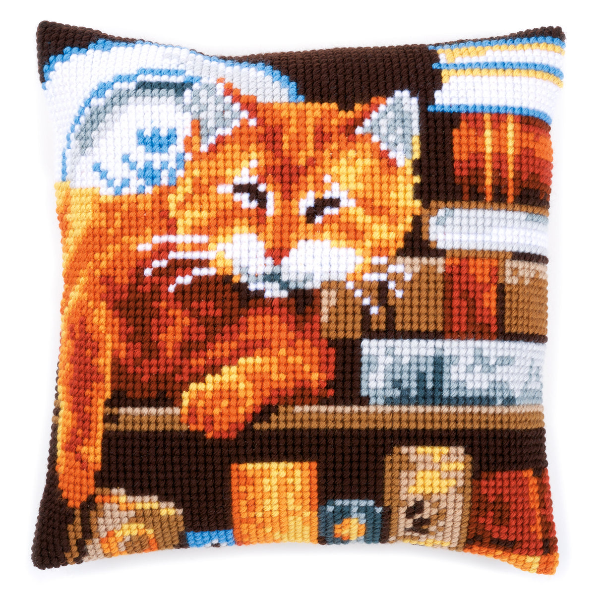 Vervaco Cross Stitch Kit 40cm Cushion Cover - Cat and Books