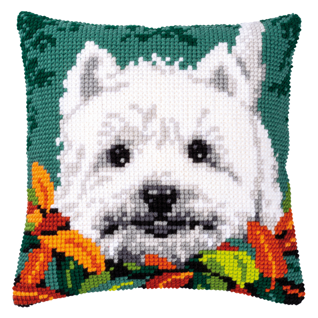 Vervaco Cross Stitch Kit 40cm Cushion Cover - Westie Between Leave