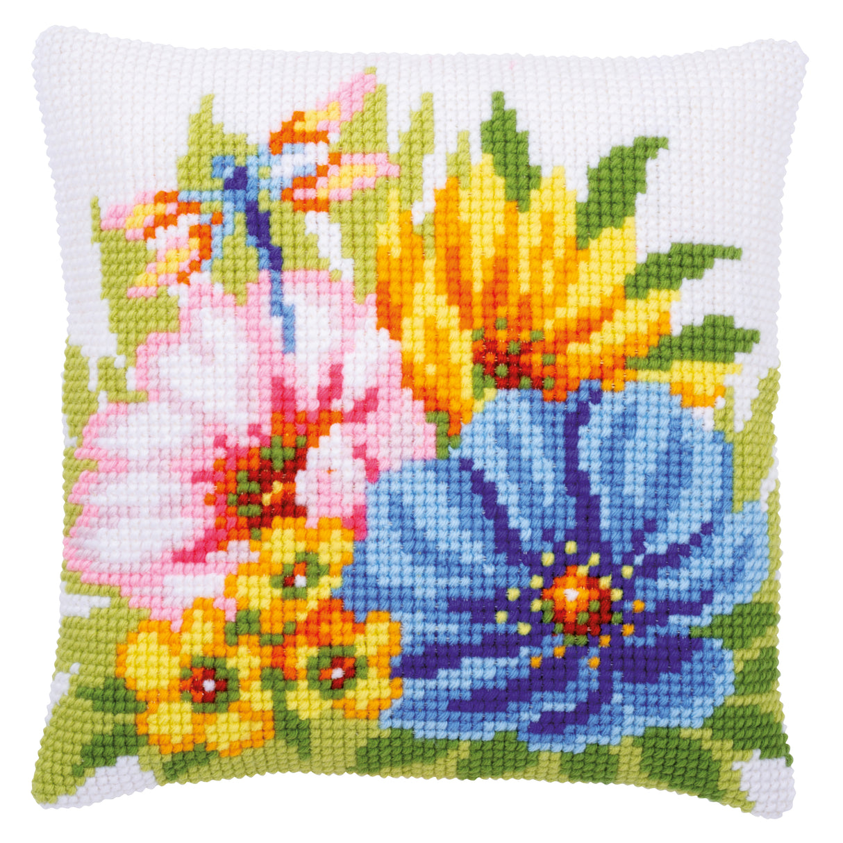 Vervaco Cross Stitch Kit 40cm Cushion Cover - Colourful Spring Flowers