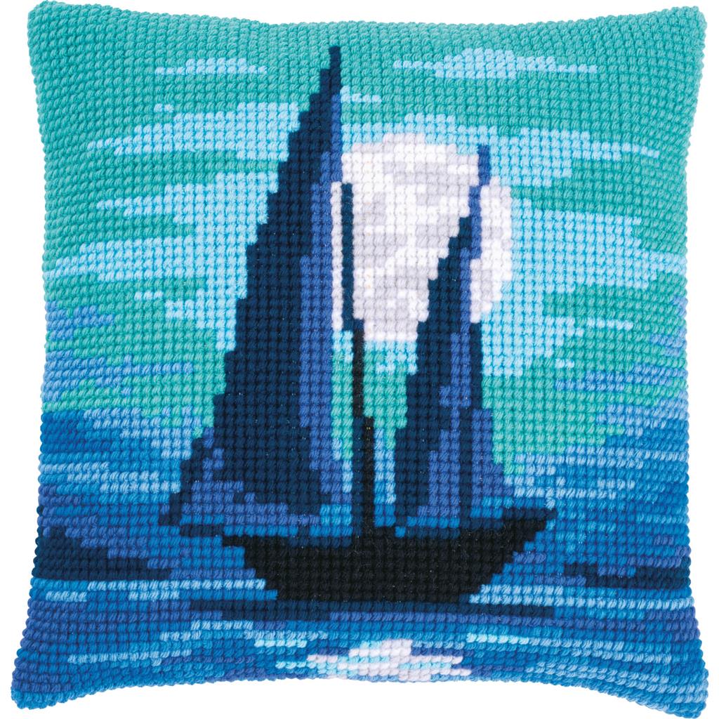 Vervaco Cross Stitch Kit 40cm Cushion Cover - Sailboat in Moonlight