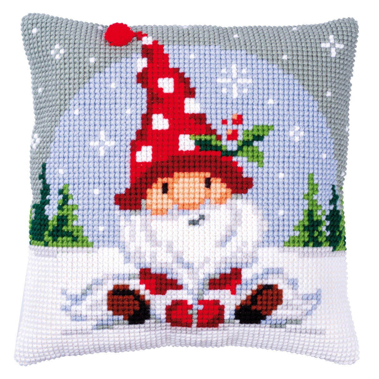 Vervaco Cross Stitch Kit 40cm Cushion Cover - Christmas Gnome in Snow