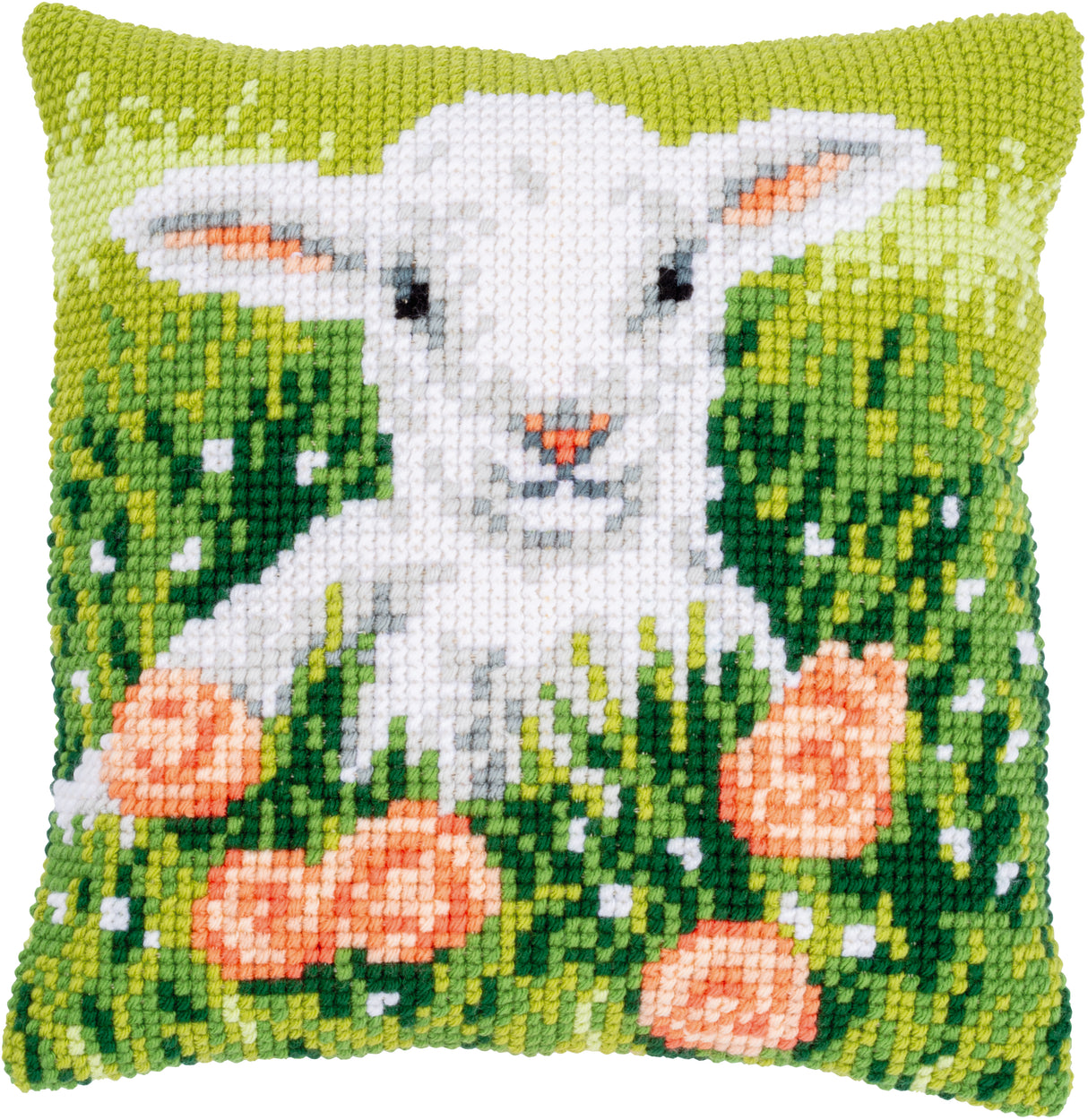 Vervaco Cross Stitch Kit 40cm Cushion Cover - Lamb Among Flowers