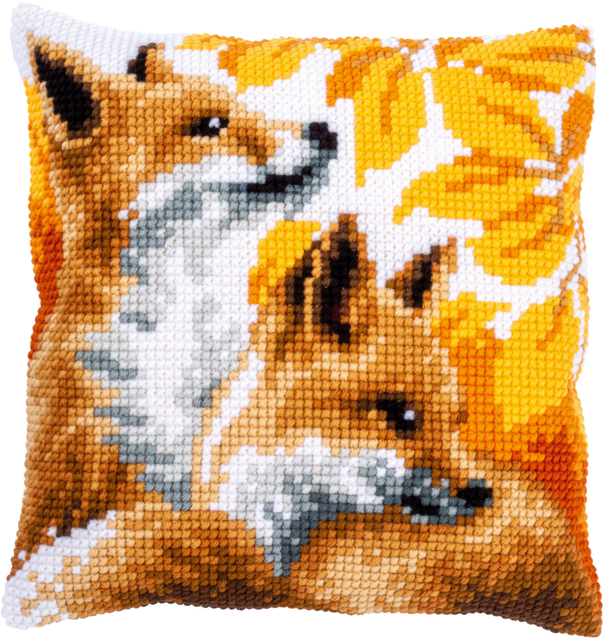 Vervaco Cross Stitch Kit 40cm Cushion Cover - Foxes in Autumn