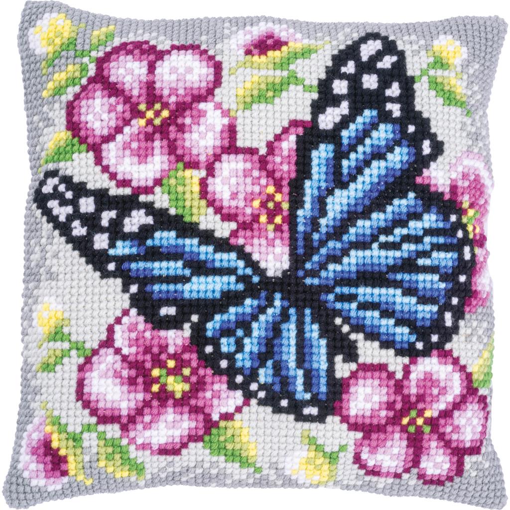 Vervaco Cross Stitch Kit 40cm Cushion Cover - Butterfly Among Flowers