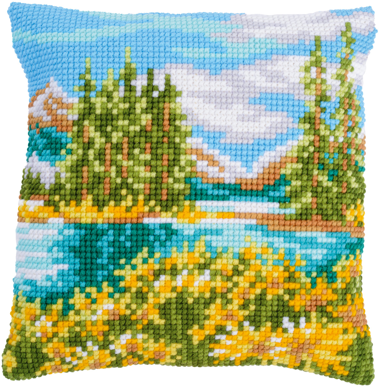 Vervaco Cross Stitch Kit 40cm Cushion Cover - Landscape with Lake