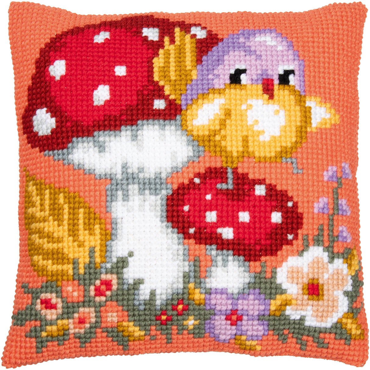 Vervaco Cross Stitch Kit 40cm Cushion Cover - Bird on Mushroom