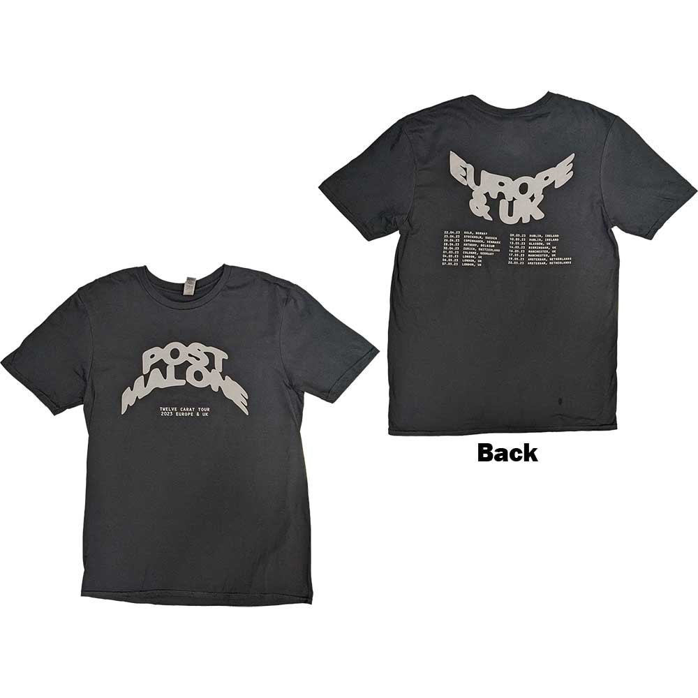 Post Malone Unisex T-Shirt Curved Logo 2023 Tour Dates Black (XL)