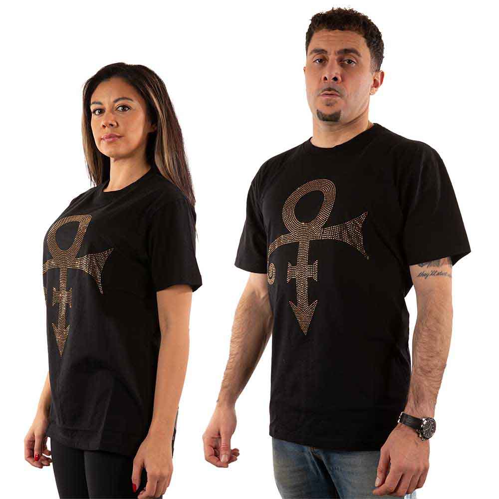 Prince Unisex T-Shirt Gold Symbol (Diamante) Black (L)