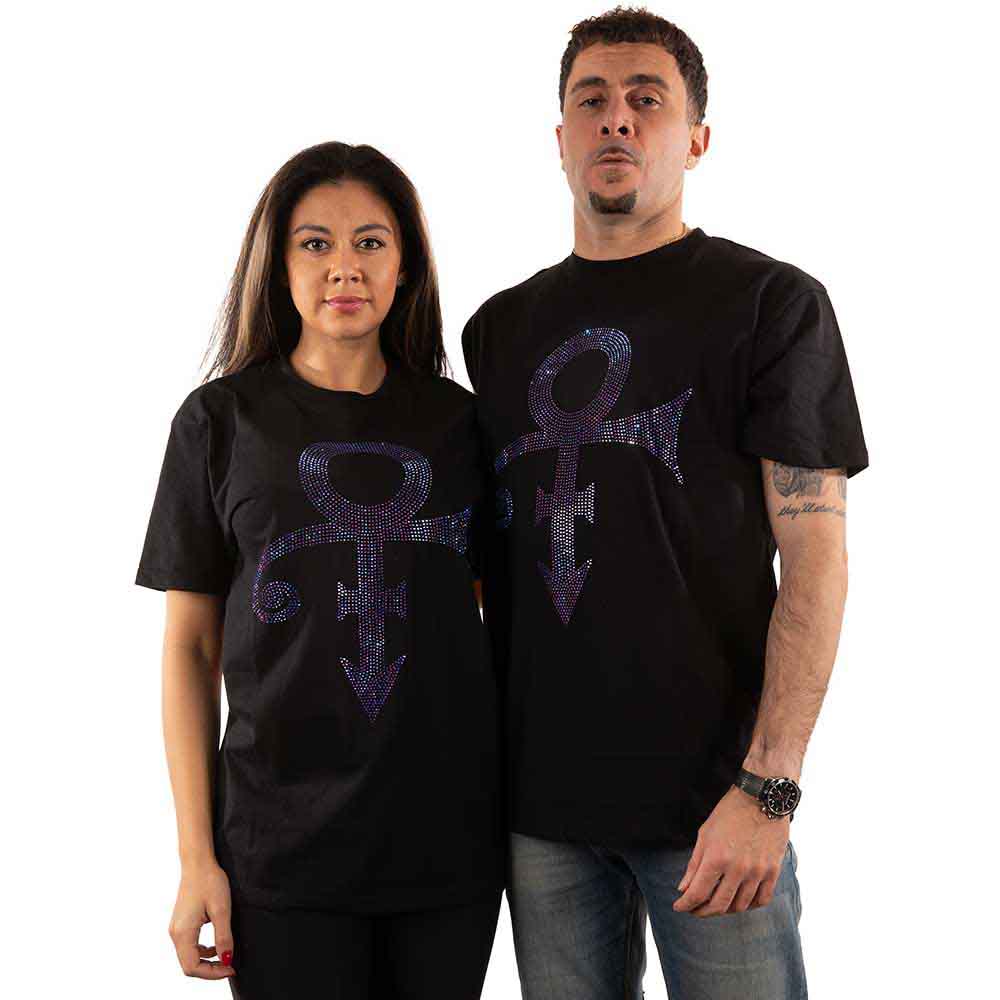Prince Unisex T-Shirt Purple Symbol (Diamante) Black (M)