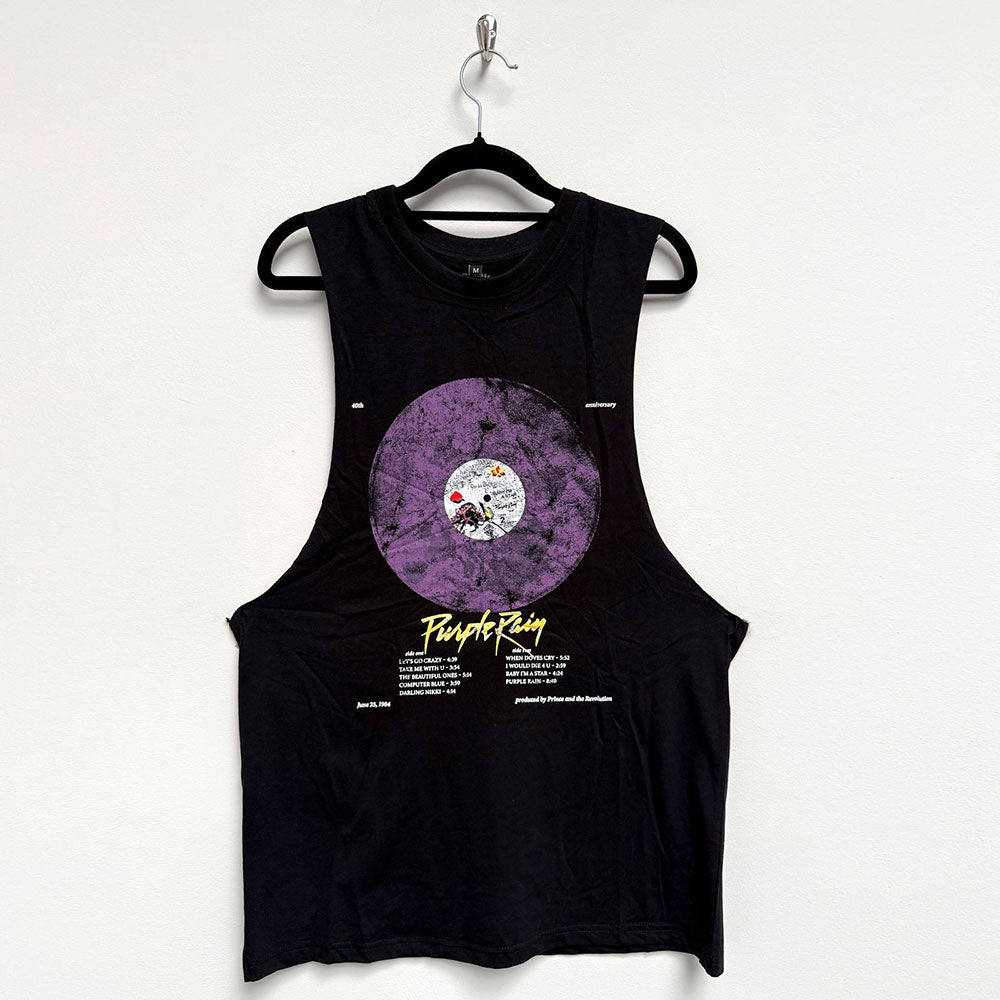 Prince Unisex Vest T-Shirt Purple Rain Disc Black (L)
