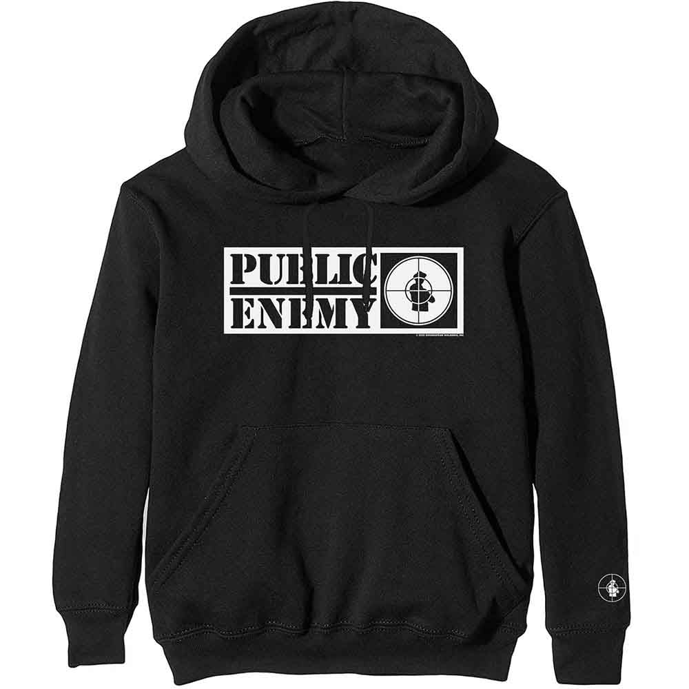 Public Enemy Unisex Pullover Hoodie Crosshairs Logo (Arm Print) Black (XL)