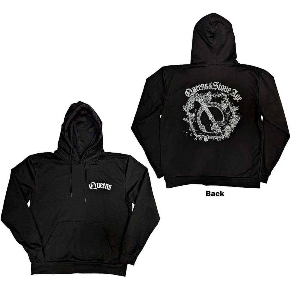 Queens Of The Stone Age Unisex Pullover Hoodie Floral Chains (Back) Black (M)