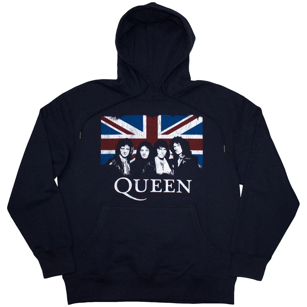 Queen Unisex Pullover Hoodie Union Jack Navy Blue (XXL)