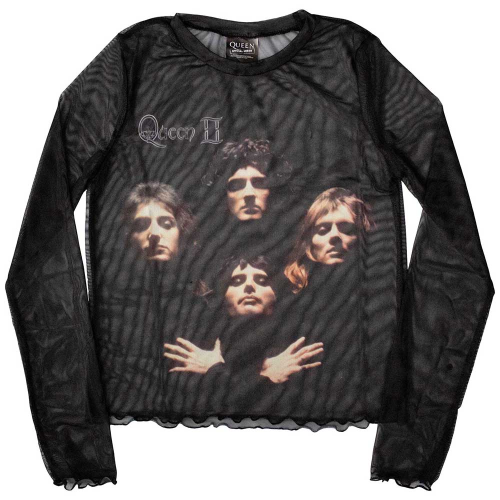 Queen Ladies Crop Top Bo Rhap Classic (Mesh) Black (M)