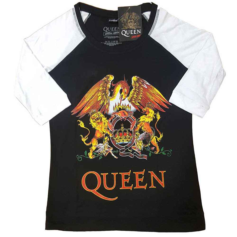 Queen Unisex Raglan T-Shirt Classic Crest Black/White (XL)