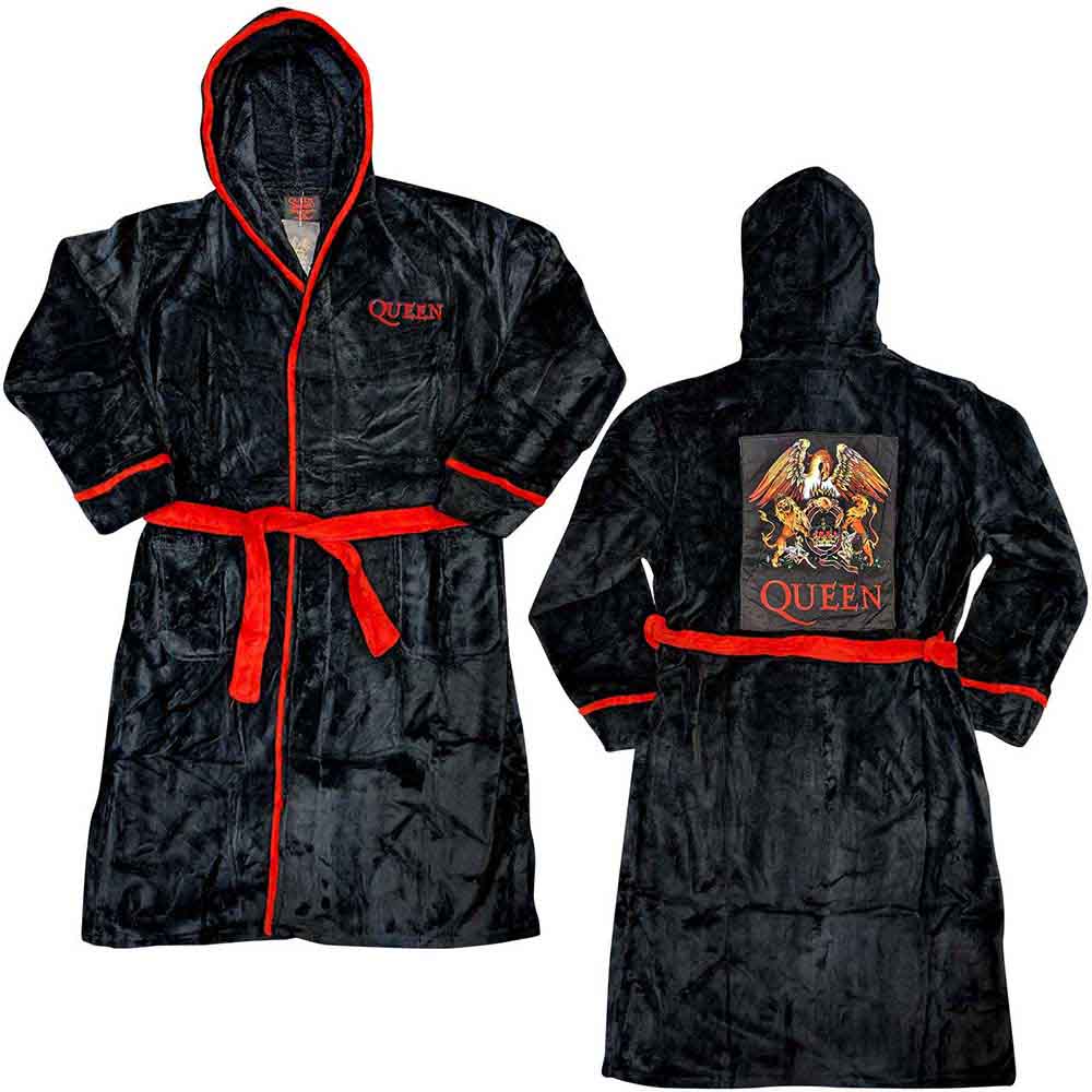 Queen Unisex Bathrobe Classic Crest Black (L)
