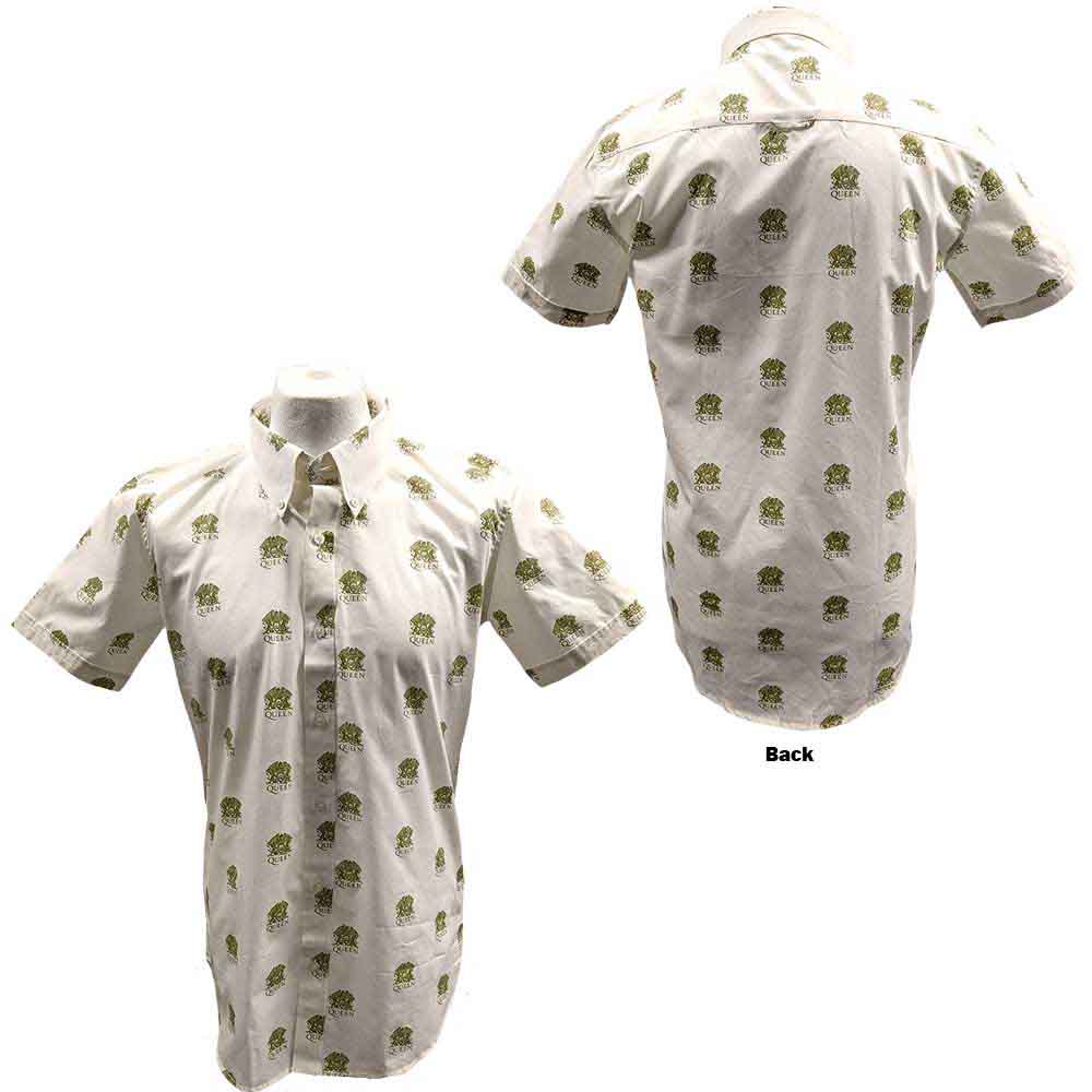 Queen Unisex Casual Shirt Crest Pattern White (M)