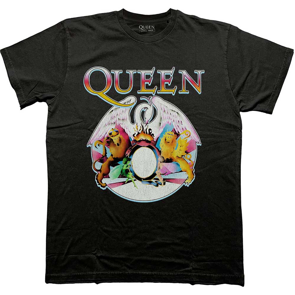 Queen Unisex T-Shirt Multi Colour Crest Black (S)