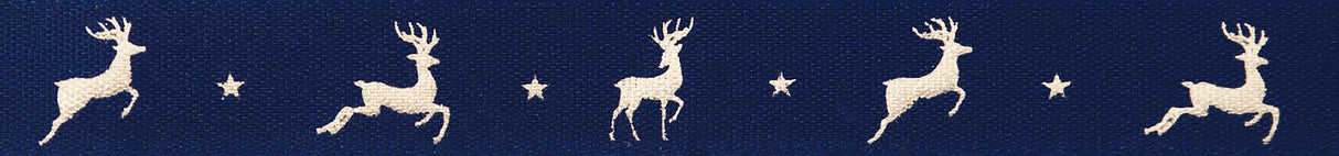 Berisfords Ribbon 15mm x 20m Reindeer Flight Navy Blue & Gold (1pc)